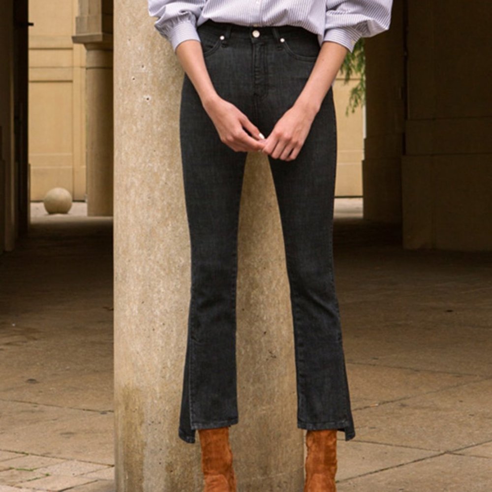 ANDERSSON BELL Unbalance Split Crop High Rise Jeans, Small